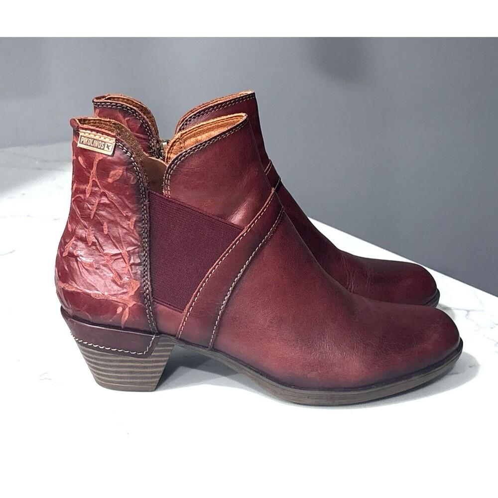 Pikolinos Rotterdam Ankle Boots Womens EU 38 US 7.5 8 Red Leather Boho